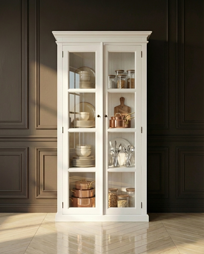 NovaSolo display cabinet with glass doors in classic white