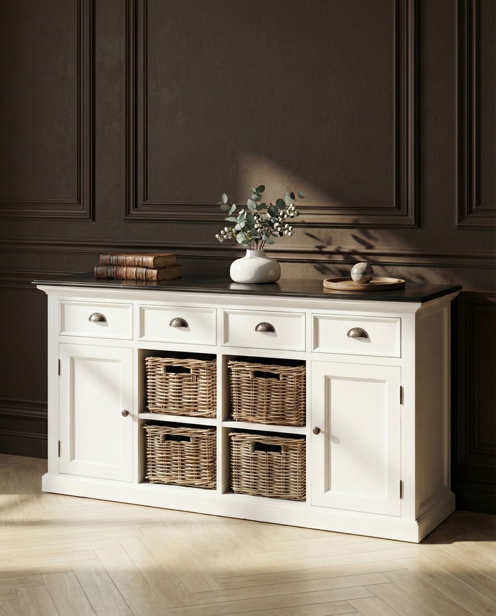 NovaSolo buffet in solid mahogany with a classic white finish