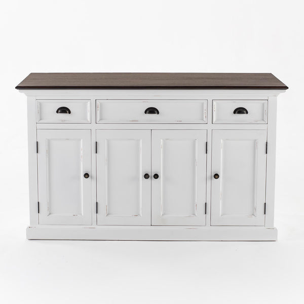 Halifax Accent Buffet with 4 Doors 3 Drawers - White Distress & Deep Brown | Marcottestyle