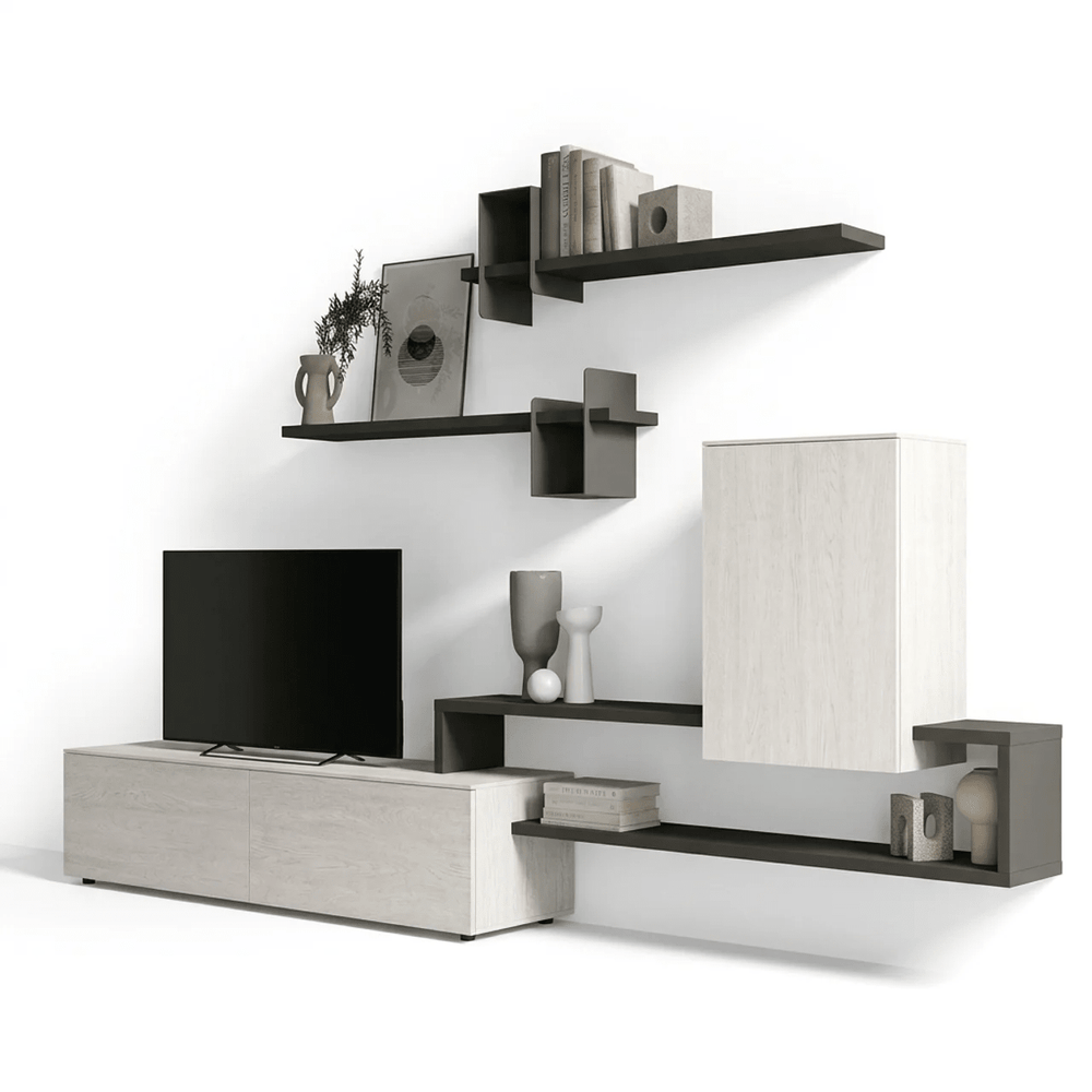 Ardesia Moderne Italiaanse TV-wandmeubel | Zwevende Mediameubel met Metalen Designplanken - View 2