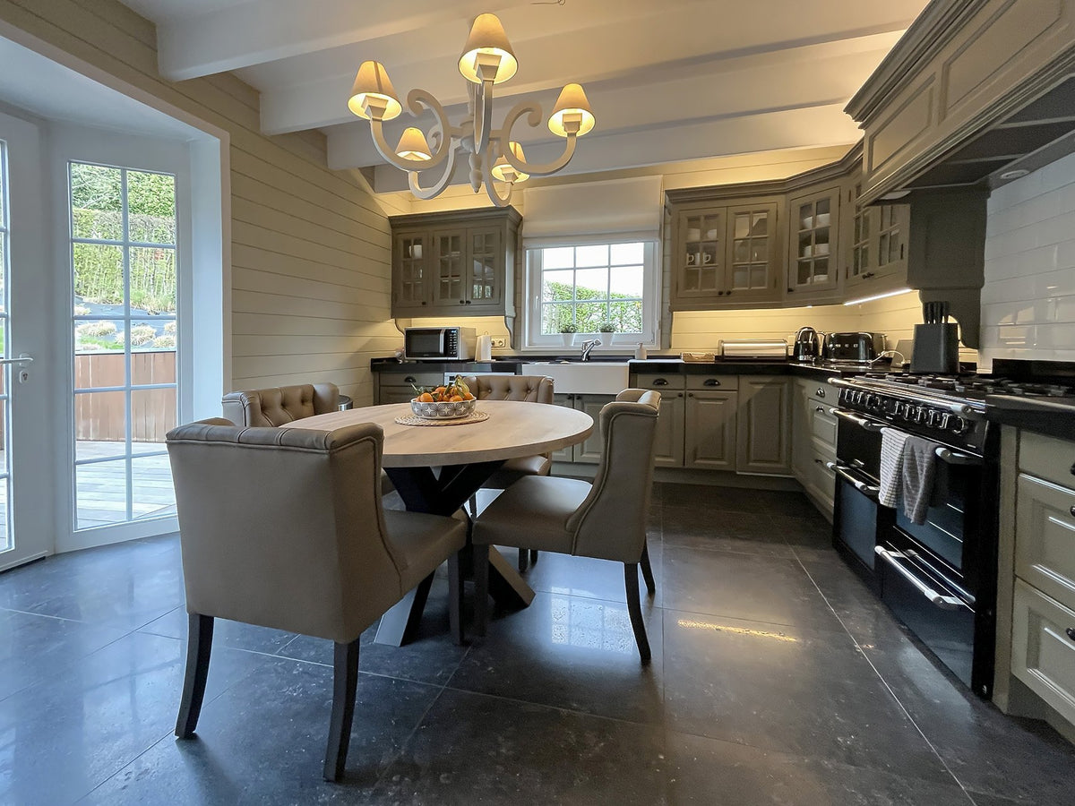 Sage green kitchen with a black range cooker - Residence, Overijse
