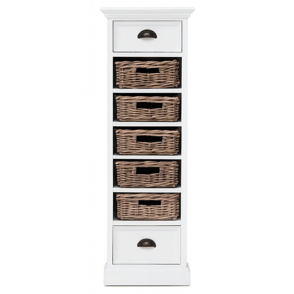 Halifax Storage Unit 5 Rattan Baskets- White | Marcottestyle