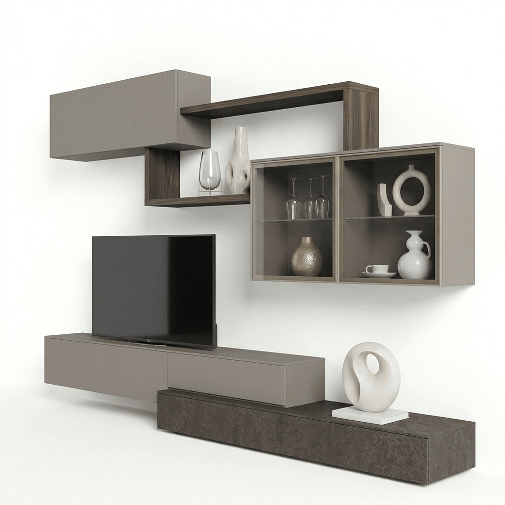 Torvello Luxe Italiaans TV-meubel | Modern Zwevend Media Console met Glazen Vitrines - View 2