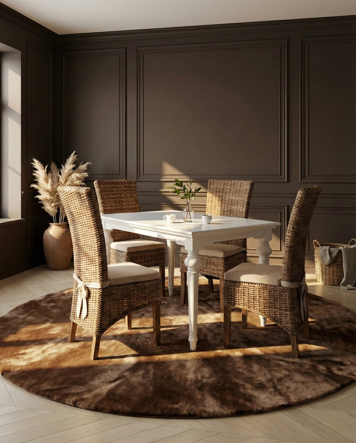 NovaSolo dining table in solid mahogany with a white finish