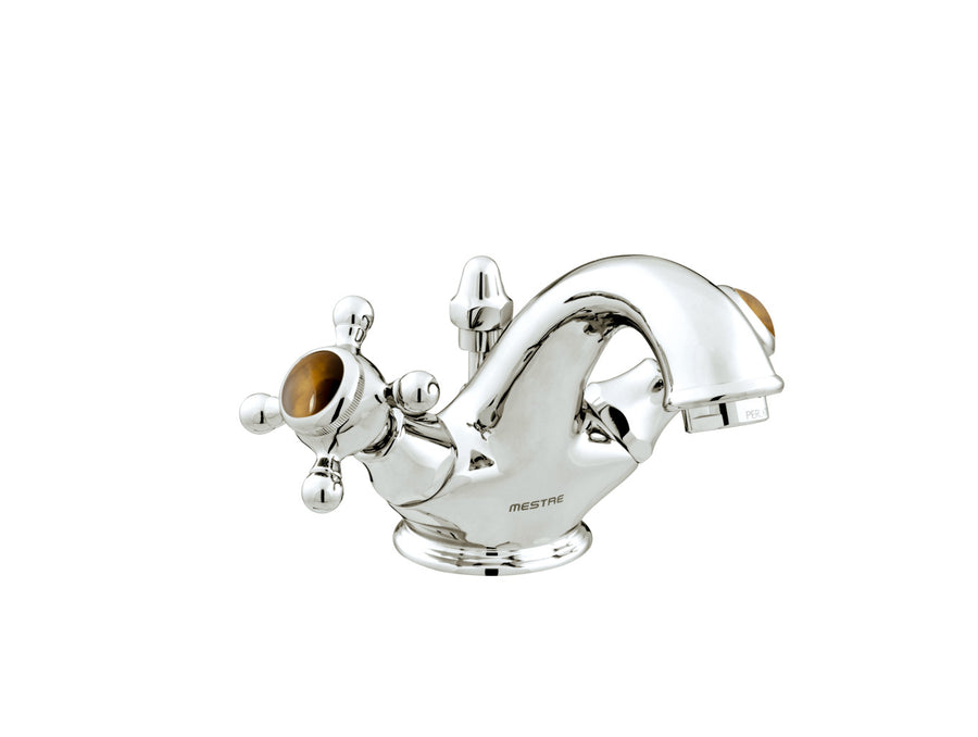 Bronces Mestre Atlantica Precious One hole basin mixer with tiger eye stone - 035005