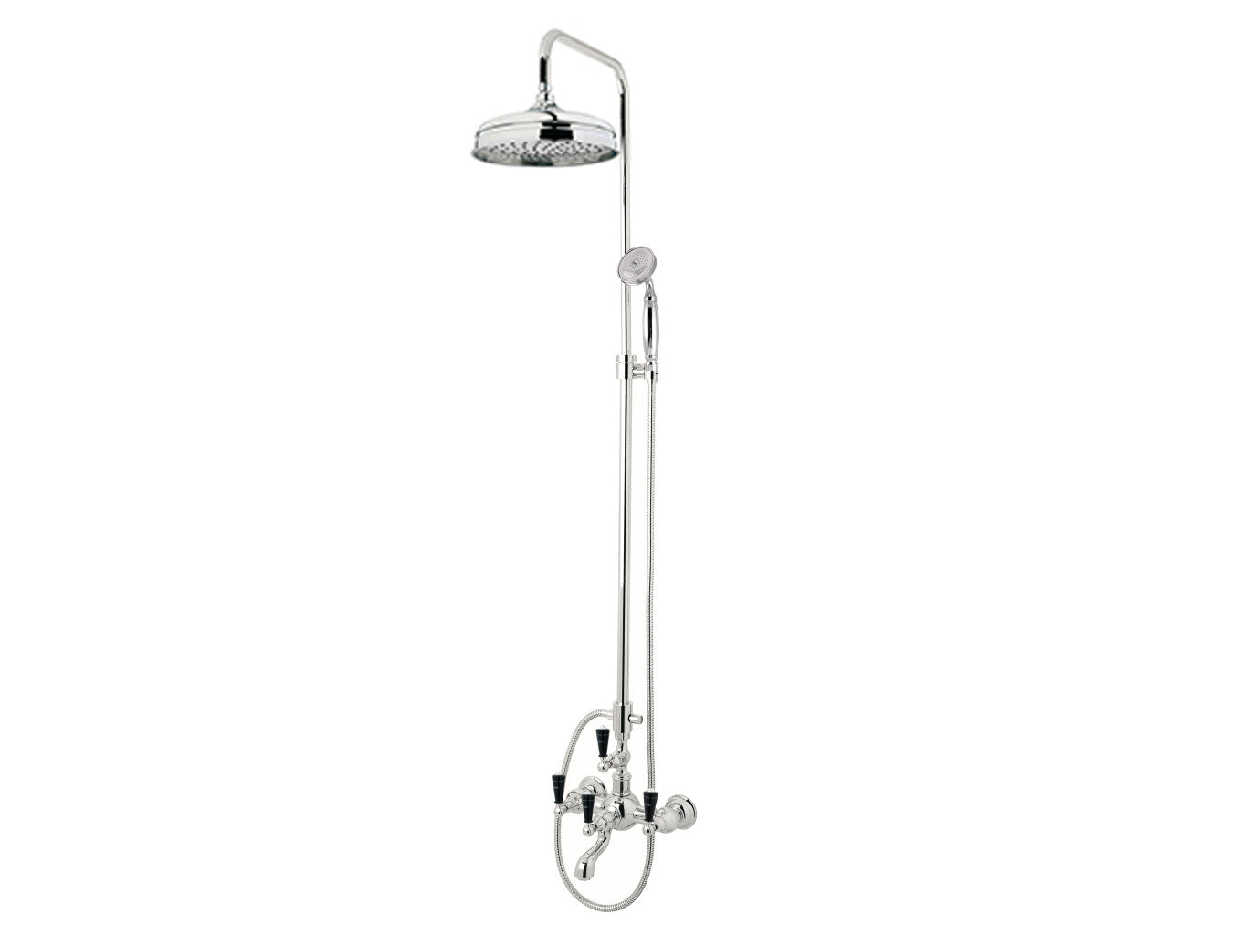 Bronces Mestre Retro Bath shower set with column and black porcelain handles - 035016-MCN