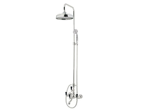 Bronces Mestre Retro Bath shower set with column and black porcelain handles - 035016-MCN