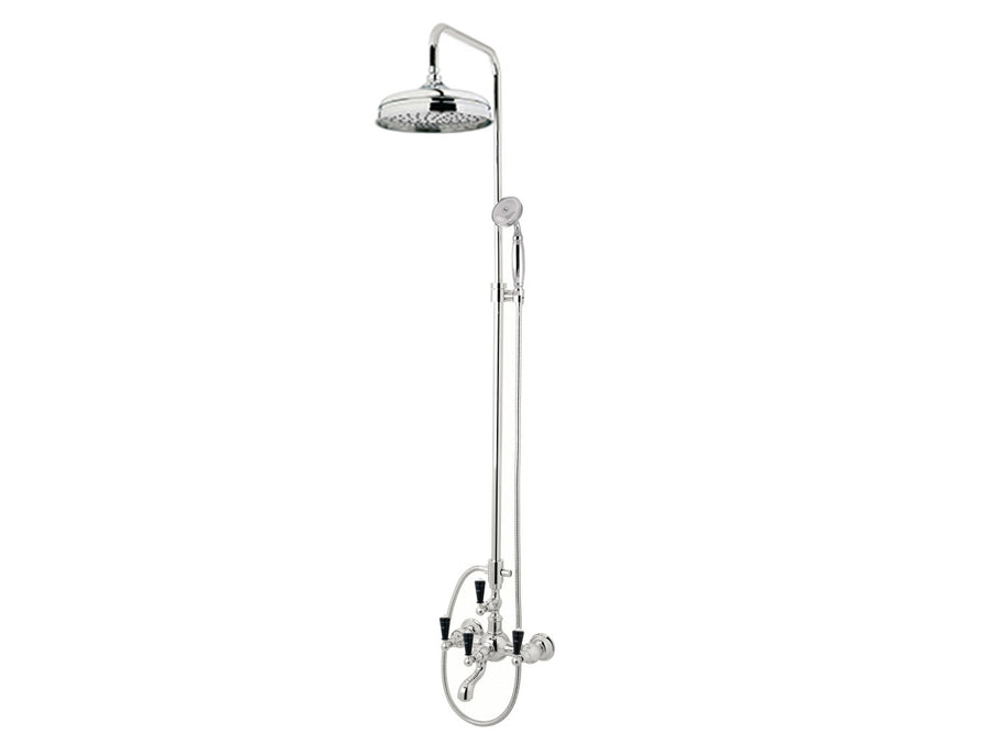 Bronces Mestre Retro Bath shower set with column and black porcelain handles - 035016-MCN