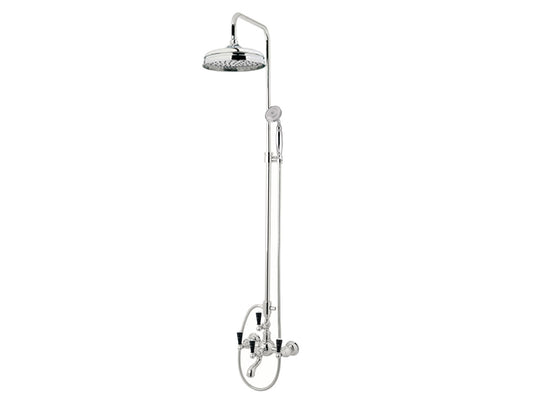 Bronces Mestre Retro Bath shower set with column and black porcelain handles - 035016-MCN