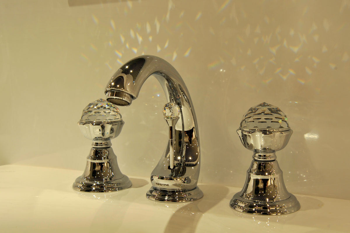 Atlantica Three holes basin set with Swarovski crystal in interior - Bronces Mestre