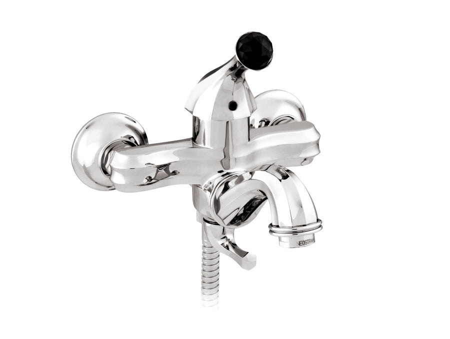 Bronces Mestre Indica Bath Shower Monolever Mixer with Black Swarovski Crystal - 038112 - Bright Chrome