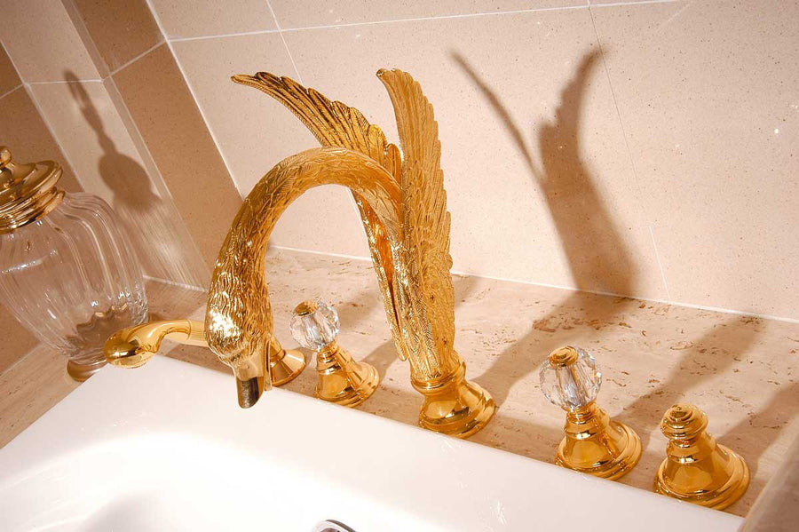 Swan Five holes bath set with Swarovski crystal in interior - Bronces Mestre