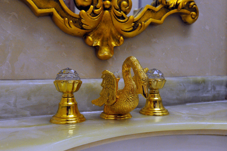 Swan Three holes basin set with Swarovski crystal Swan series in interior - Bronces Mestre