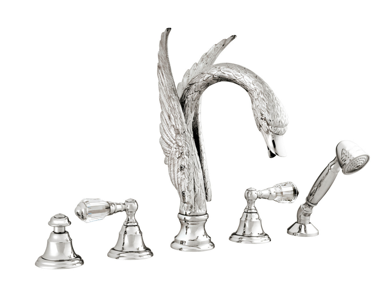 Bronces Mestre Swan Five holes bath set with Swarovski crystal - 039656