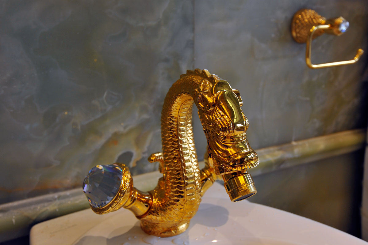 Dragon One hole basin mixer with Swarovski crystal in interior - Bronces Mestre