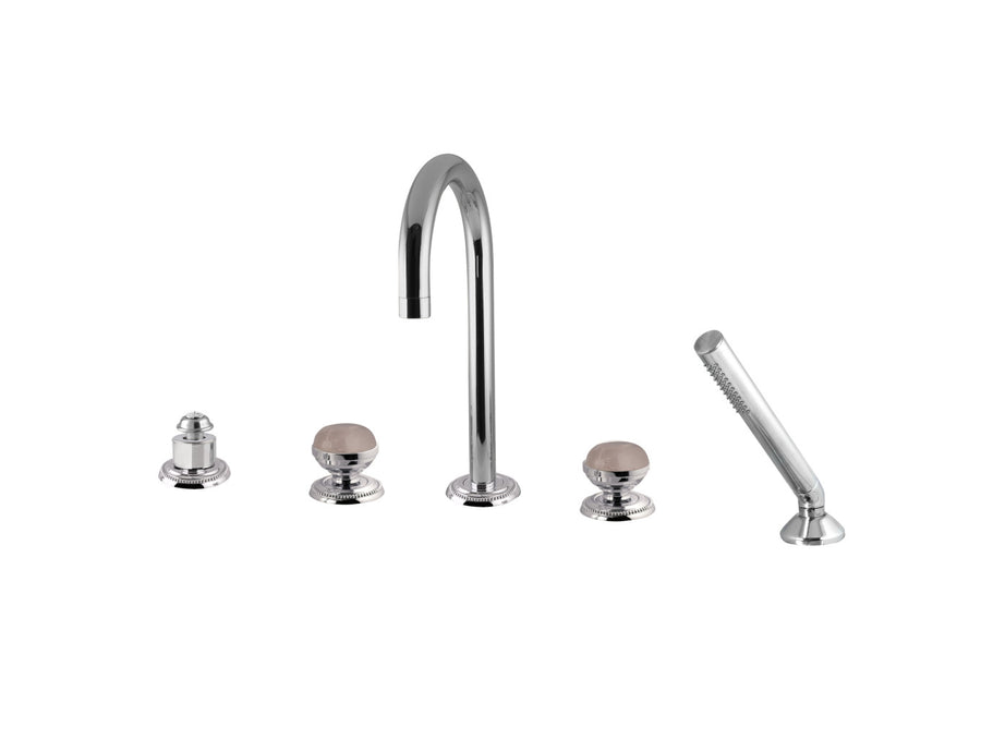 Bronces Mestre Magma Five hole bath set with pink quartz stone - 072216-QTP