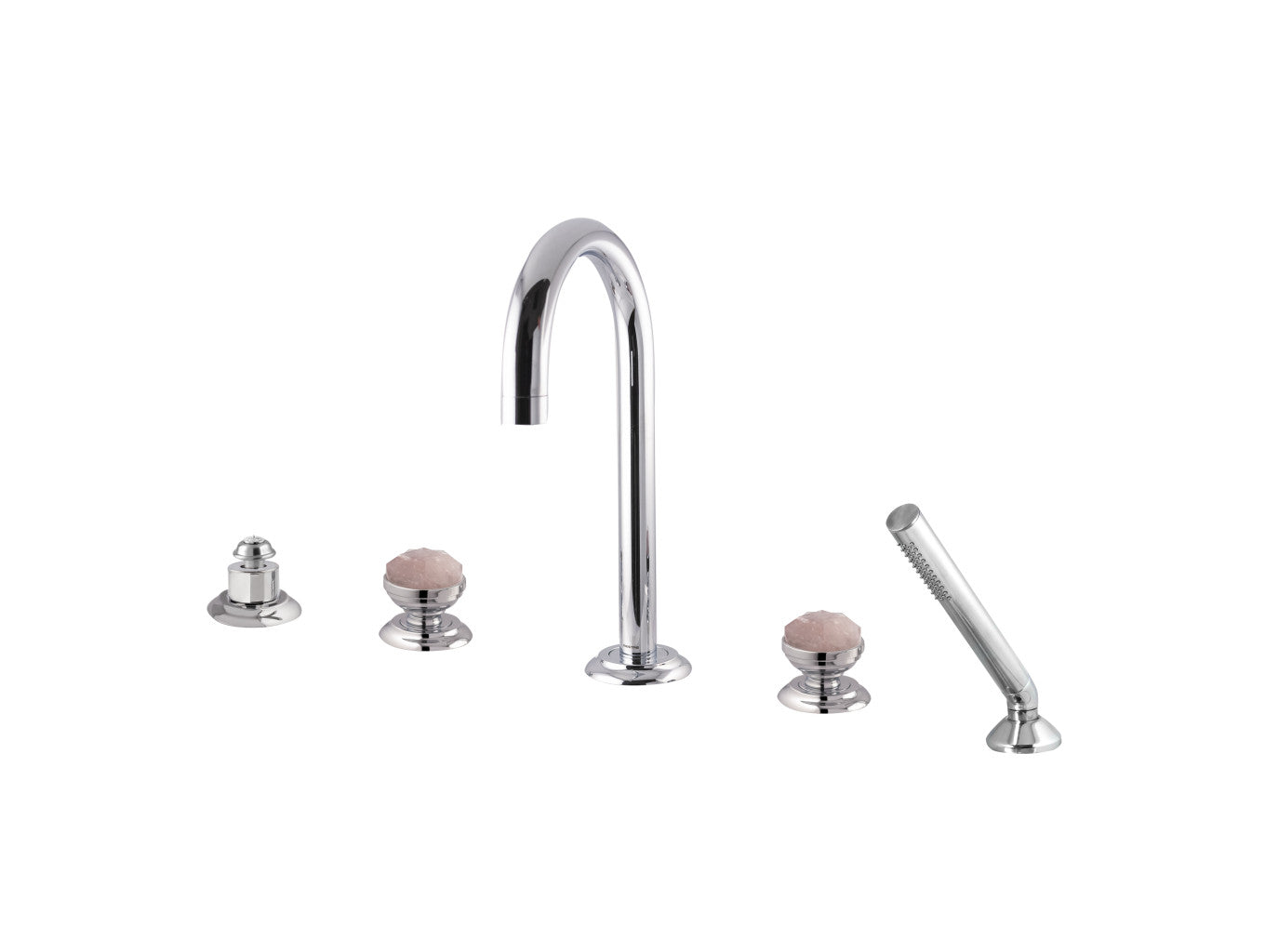 Bronces Mestre Magma Five hole bath set with pink quartz stone - 072216-QZP