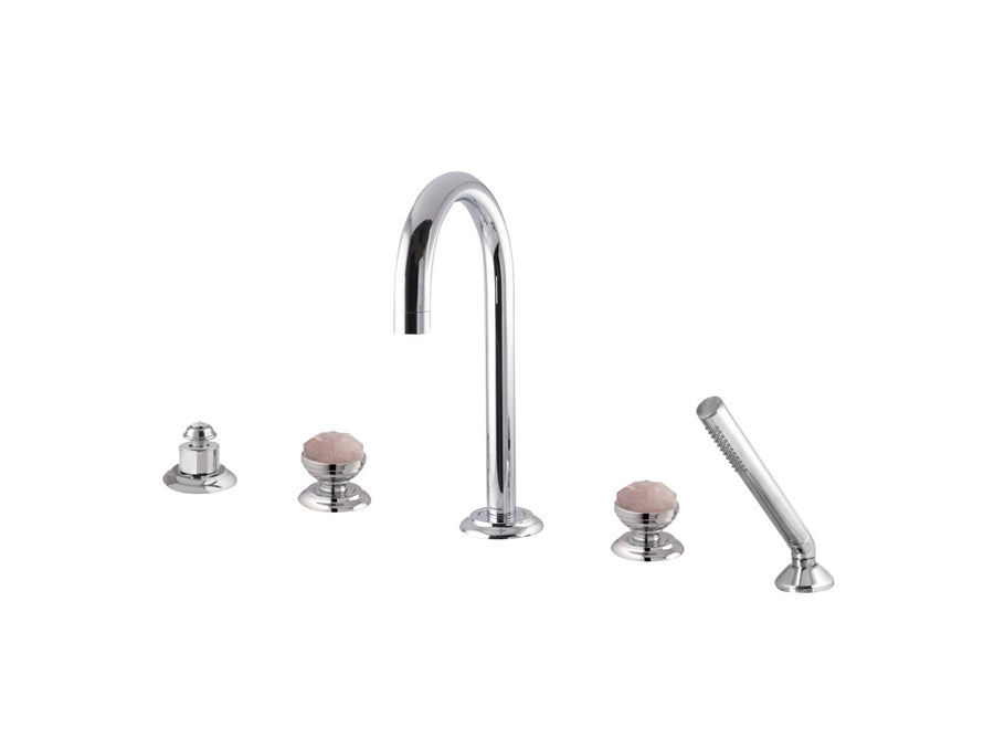 Bronces Mestre Magma Five hole bath set with pink quartz stone - 072216-QZP