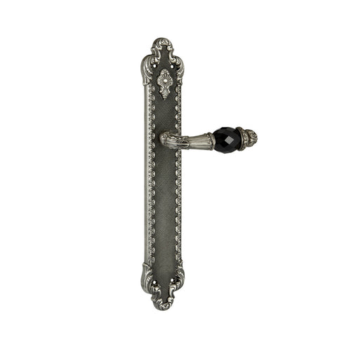 Treasure Door lever handles set on plates with Swarovski black crystal