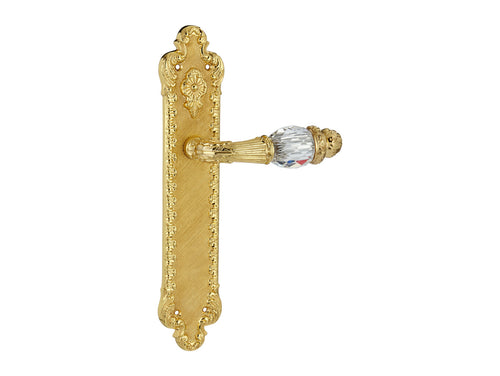 Treasure Door lever handles set on plates with Swarovski crystal