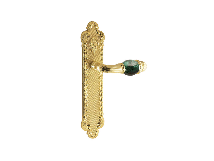 Bronces Mestre Treasure Precious Malachite Door lever handles set on plates with malachite stone - 0A2841