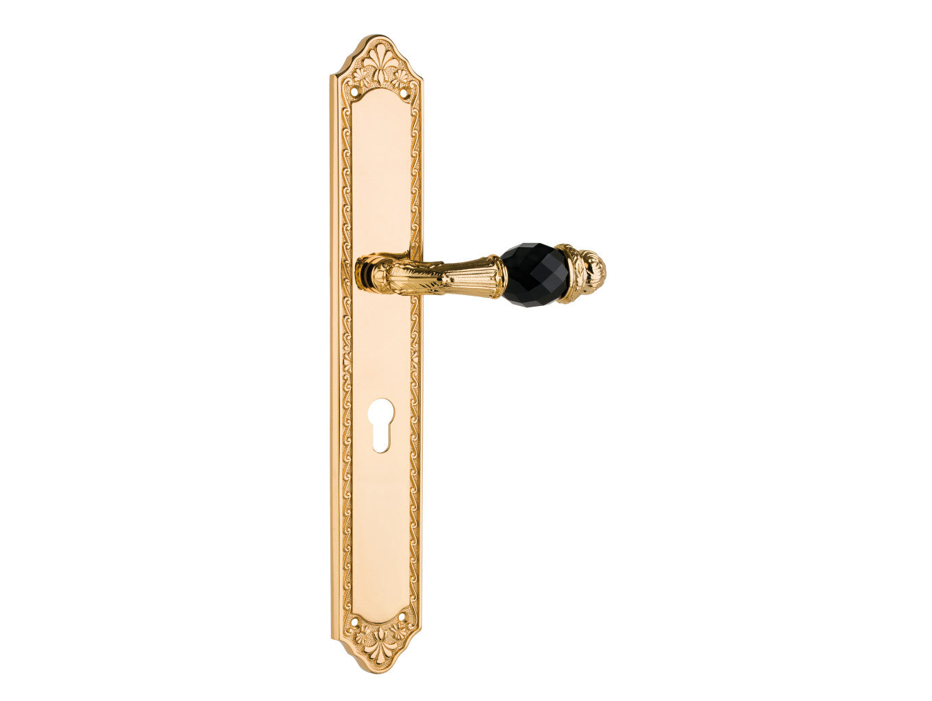 Bronces Mestre Clasica Door lever handles set with Swarovski black crystal and euro 85mm - 0A2941-N85