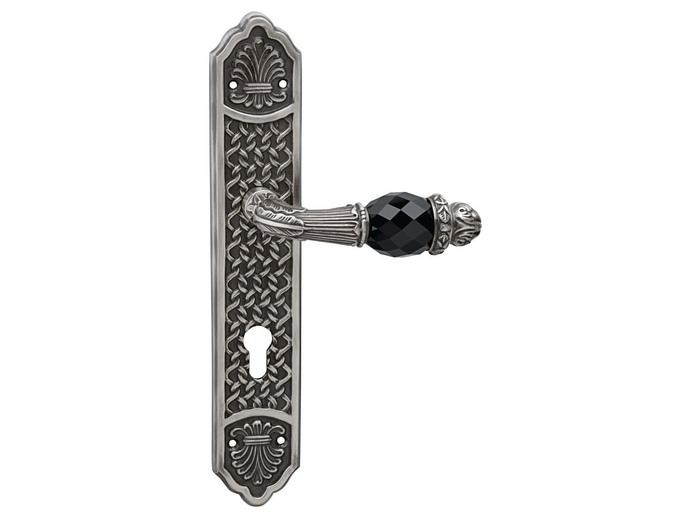 Bronces Mestre Clasica Door lever handles set with Swarovski black crystal and euro 85mm - 0A3141-N85
