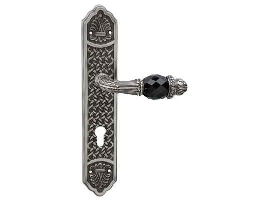 Bronces Mestre Clasica Door lever handles set with Swarovski black crystal and euro 85mm - 0A3141-N85