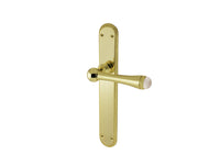 Bronces Mestre Metropolis Precious Door lever handles set on plates with pink quartz stone - 0A4085-QTP