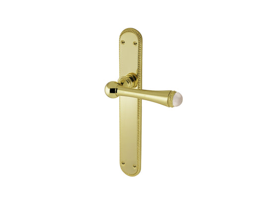 Bronces Mestre Metropolis Precious Door lever handles set on plates with pink quartz stone - 0A4085-QTP