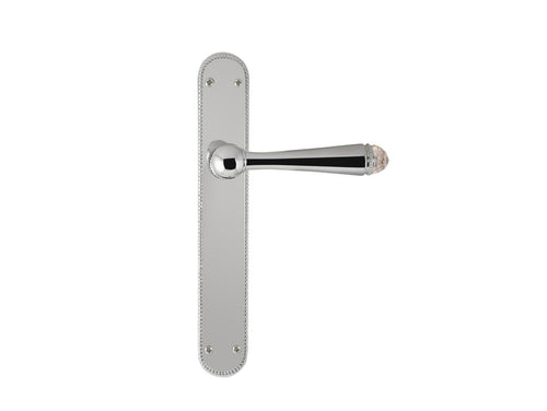 Metropolis Door lever handles set on plates with Swarovski crystal
