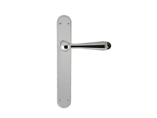 Metropolis Door lever handles set on plates with Swarovski black crystal