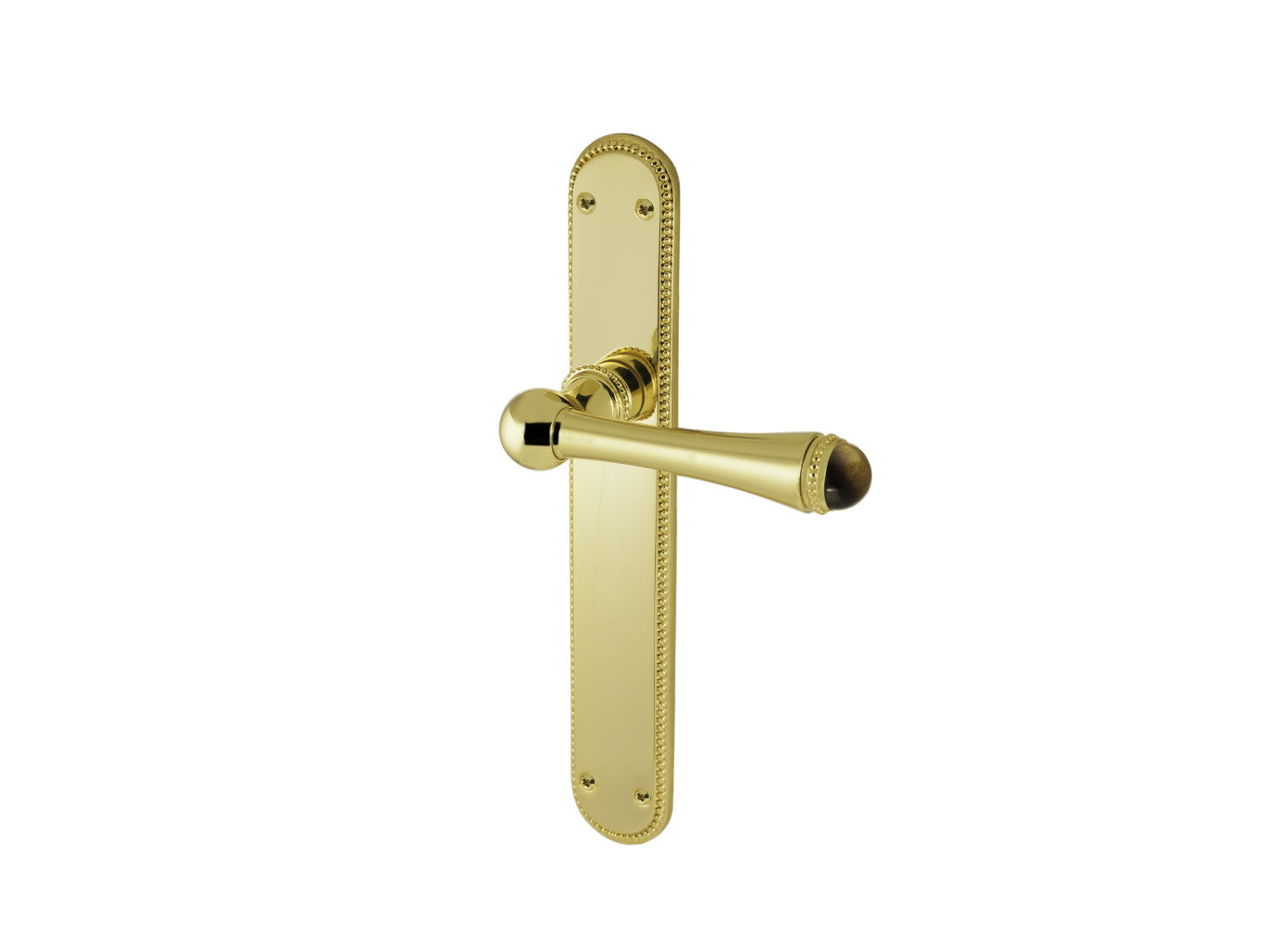 Bronces Mestre Metropolis Precious Door lever handles set on plates with tiger eye stone - 0A4085-TG0