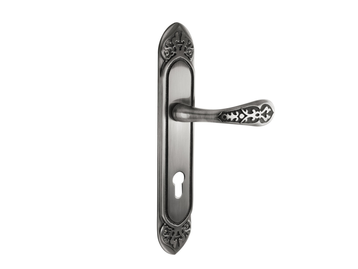 Bronces Mestre Mihrab Door lever handles set on plates with keyhole europrofile 85mm - 0A4144-85Y