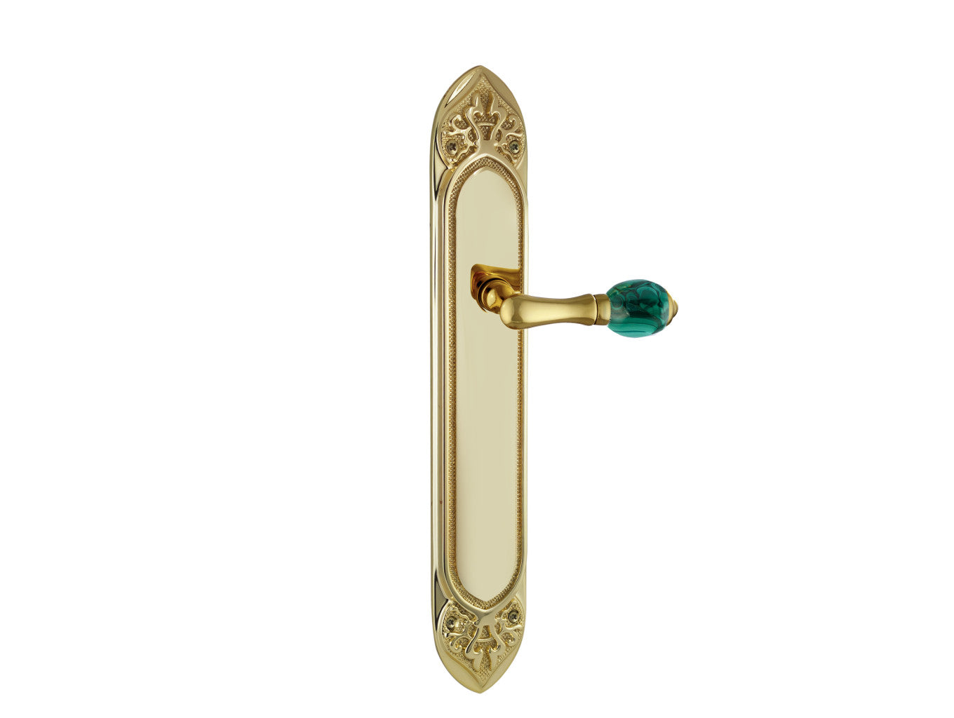 Bronces Mestre Mihrab Precious Door handle on plate with malachite stone 60x400mm - 0A4440-ML0