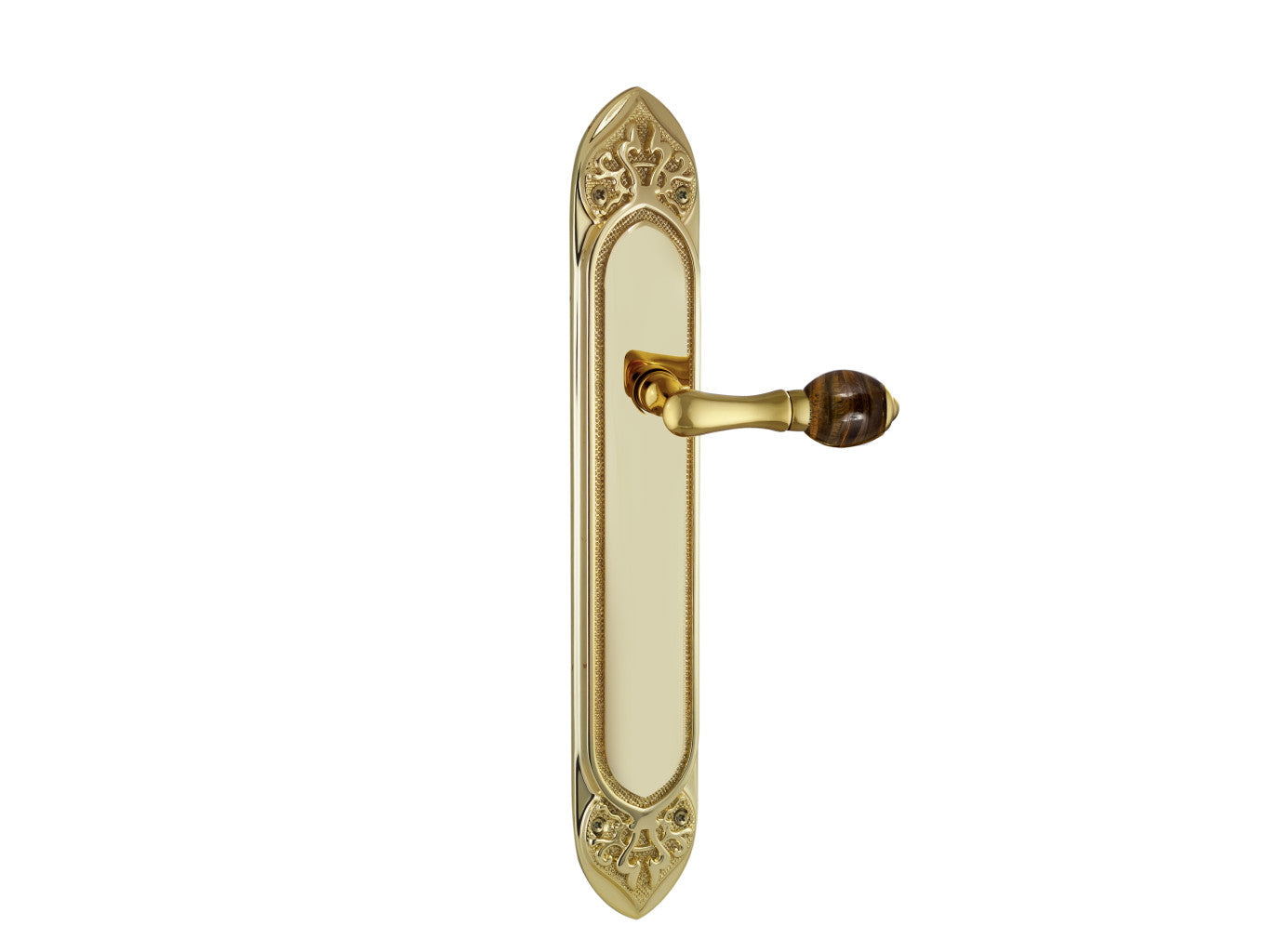 Bronces Mestre Mihrab Precious Door handle on plate with tiger eye stone 60x400mm - 0A4440-TG0
