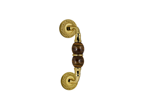 Mihrab Precious Door pull handle on rosettes with tiger eye stone