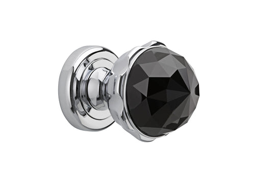 Clasica Door knob handles set on roses with Swarovski black crystal