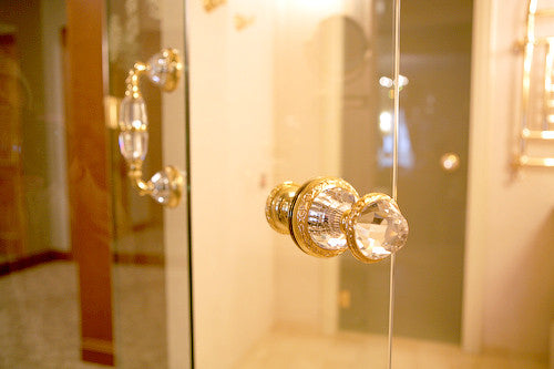 Strass Door knob handles set on roses with Swarovski crystal in interior - Bronces Mestre