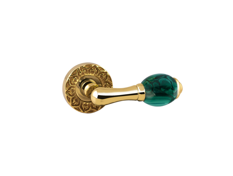 Bronces Mestre Mihrab Precious Door lever handles set on roses with malachite stone - 0R4440-ML0