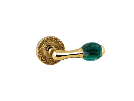 Bronces Mestre Mihrab Precious Door lever handles set on roses with malachite stone - 0R4440-ML0