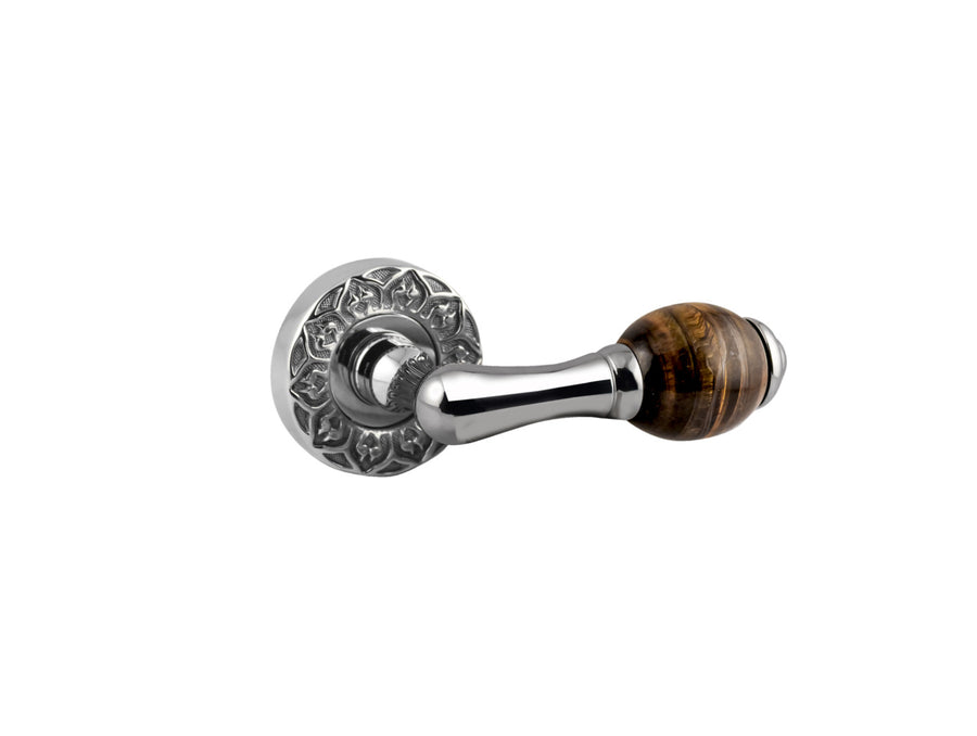 Bronces Mestre Mihrab Precious Door lever handles set on roses with tiger eye stone - 0R4440-TG0