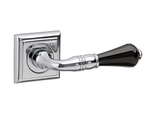 Urbe Door lever handles set on roses with Swarovski black crystal