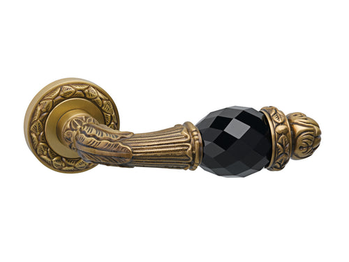 Clasica Door lever handles set on roses with Swarovski black crystal