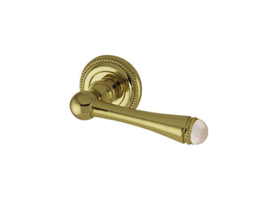 Bronces Mestre Metropolis Precious Door lever handles set on roses with pink quartz stone - 0R8585-QTP