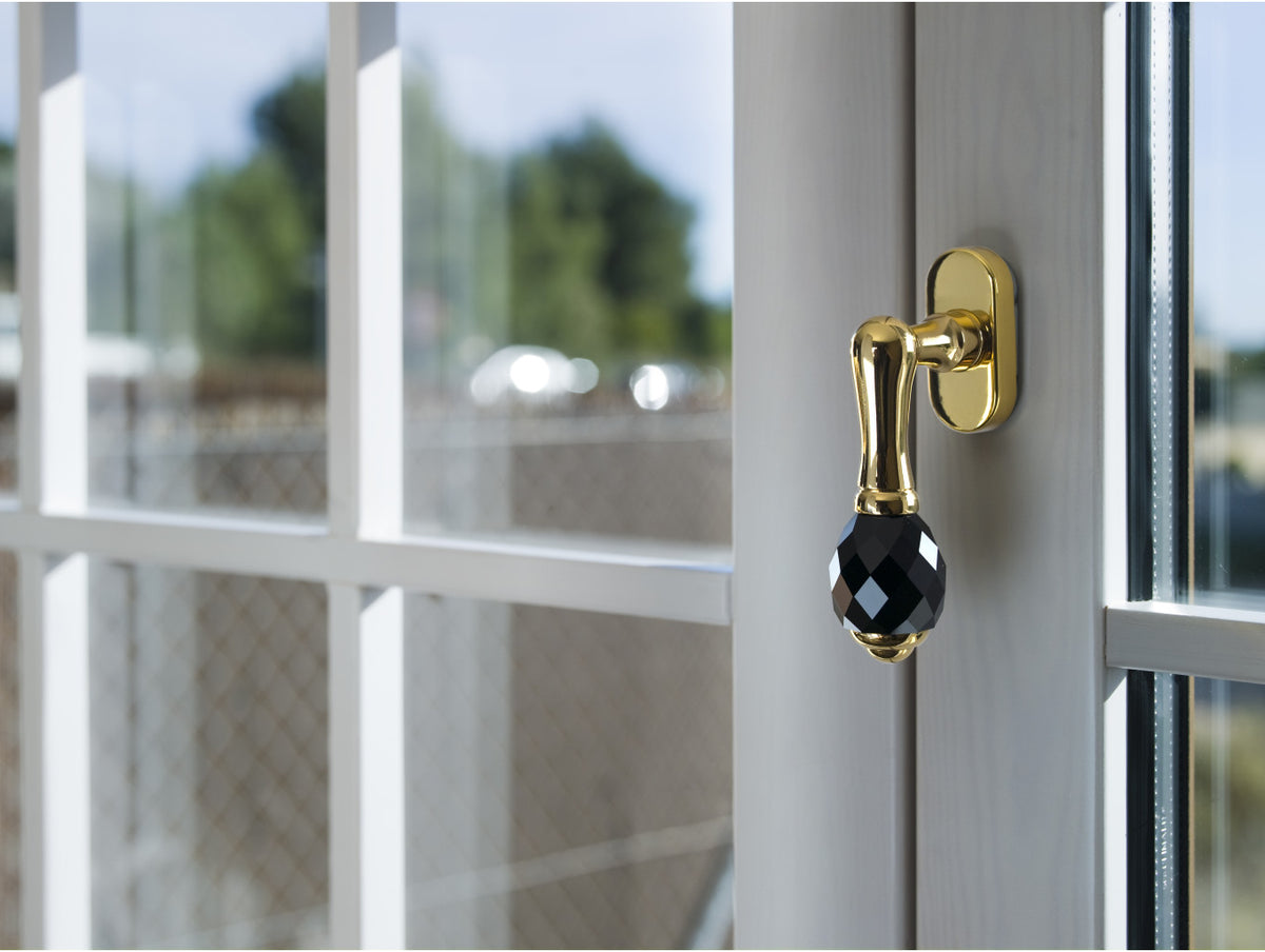 Clasica Window handle on rosette with Swarovski black crystal in interior - Bronces Mestre