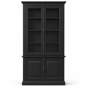 Vitrinekast - Somerset - Massief grenen - 120 x 50 x 228 cm - Zwart