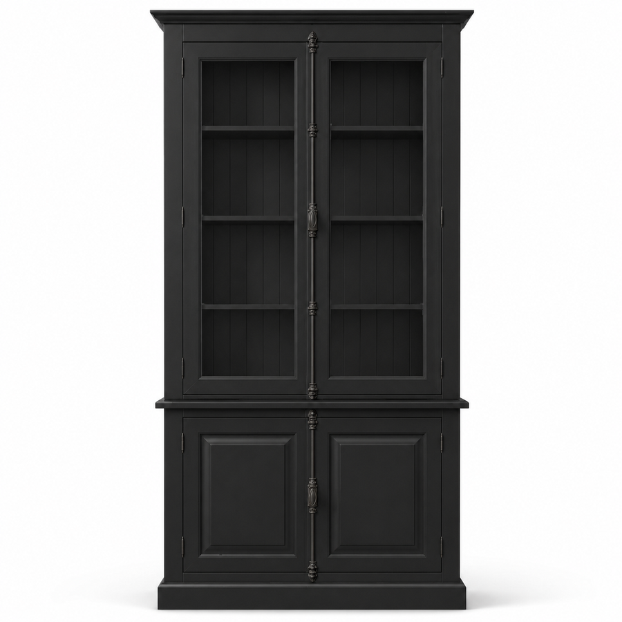 Display Cabinet - Somerset - Solid Pine - 120 x 50 x 228 cm - Black