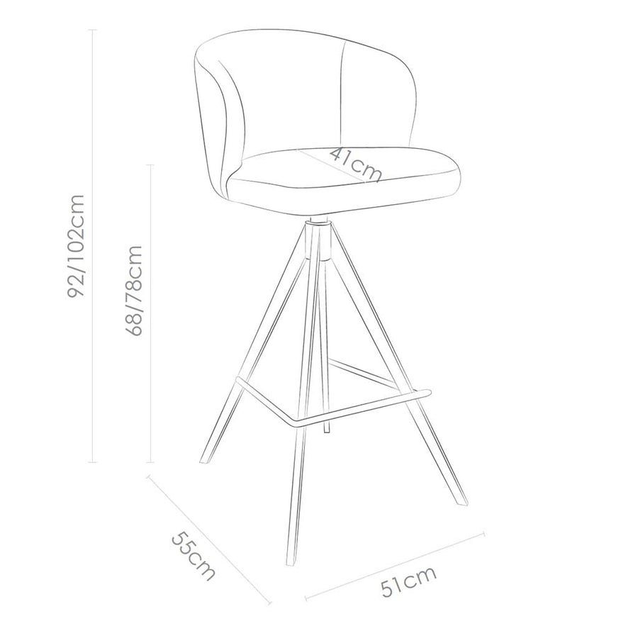 Lazio Bar Stool - Natural Oasis 01 Fabric - Black Metal Base with Footrest