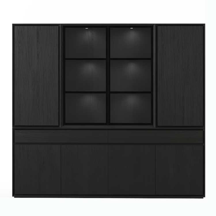 Mezor Large Showcase Cabinet - Black with Glass Display | Marcottestyle